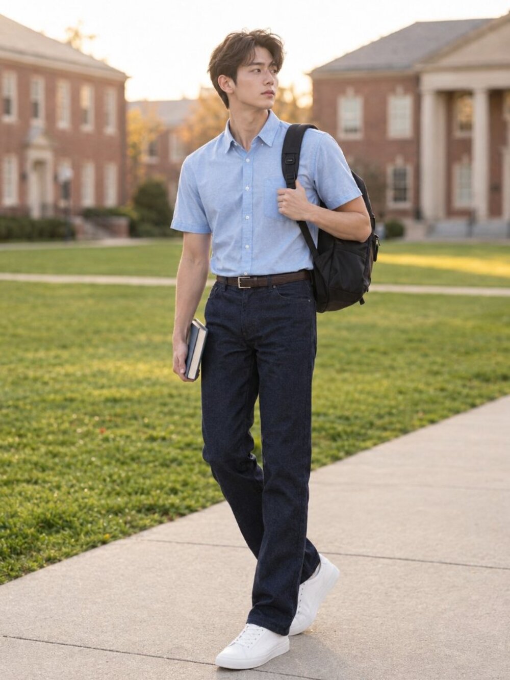 Set sales- Blue Knit Shirt/10499 +Navy Temperature Control Denim Pants/26356